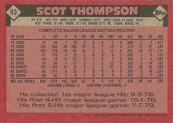 1986 Topps #93 Scot Thompson Back