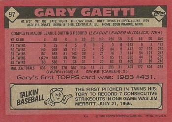 1986 Topps #97 Gary Gaetti Back