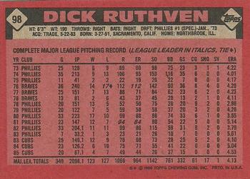 1986 Topps #98 Dick Ruthven Back