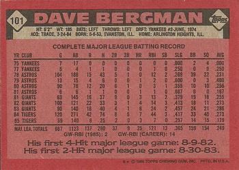 1986 Topps #101 Dave Bergman Back