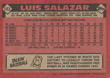 1986 Topps #103 Luis Salazar Back
