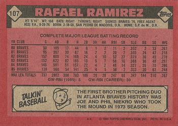 1986 Topps #107 Rafael Ramirez Back