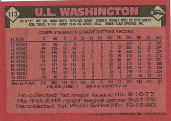 1986 Topps #113 U.L. Washington Back