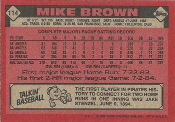 1986 Topps #114 Mike Brown Back