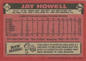 1986 Topps #115 Jay Howell Back