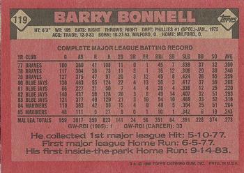 1986 Topps #119 Barry Bonnell Back
