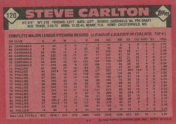 1986 Topps #120 Steve Carlton Back