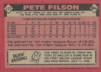 1986 Topps #122 Pete Filson Back