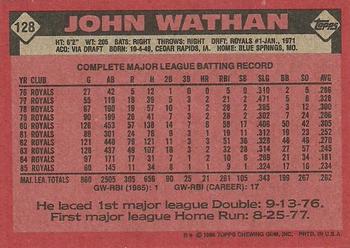 1986 Topps #128 John Wathan Back