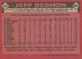 1986 Topps #129 Jeff Dedmon Back