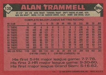 1986 Topps #130 Alan Trammell Back