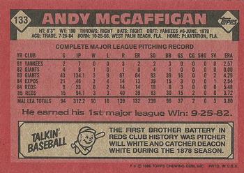 1986 Topps #133 Andy McGaffigan Back