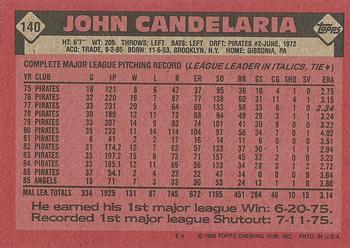 1986 Topps #140 John Candelaria Back
