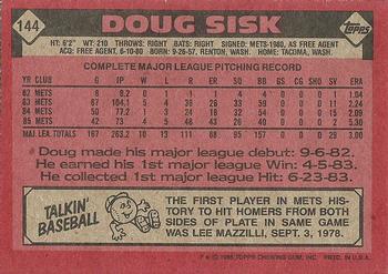 1986 Topps #144 Doug Sisk Back