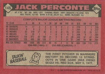 1986 Topps #146 Jack Perconte Back