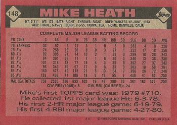 1986 Topps #148 Mike Heath Back