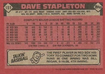 1986 Topps #151 Dave Stapleton Back