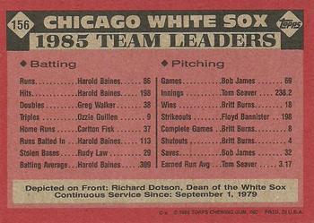 1986 Topps #156 White Sox Leaders Back
