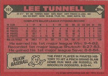 1986 Topps #161 Lee Tunnell Back