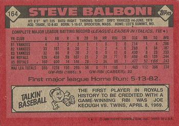 1986 Topps #164 Steve Balboni Back