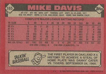1986 Topps #165 Mike Davis Back