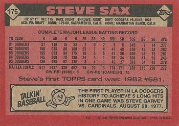 1986 Topps #175 Steve Sax Back