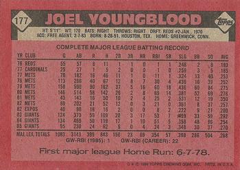 1986 Topps #177 Joel Youngblood Back