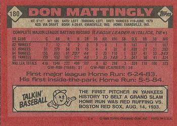 1986 Topps #180 Don Mattingly Back