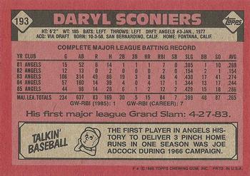 1986 Topps #193 Daryl Sconiers Back