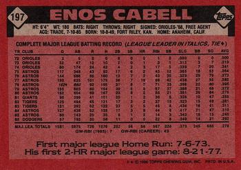 1986 Topps #197 Enos Cabell Back