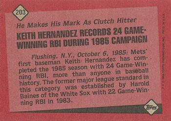 1986 Topps #203 Keith Hernandez Back