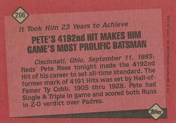 1986 Topps #206 Pete Rose Back
