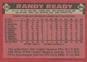 1986 Topps #209 Randy Ready Back