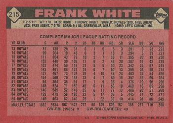 1986 Topps #215 Frank White Back