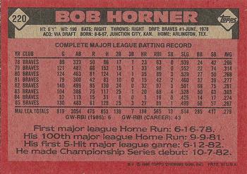 1986 Topps #220 Bob Horner Back