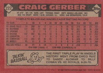 1986 Topps #222 Craig Gerber Back