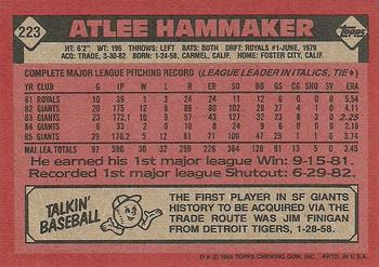 1986 Topps #223 Atlee Hammaker Back
