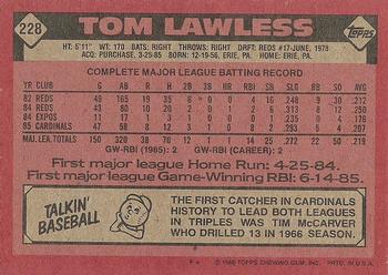 1986 Topps #228 Tom Lawless Back