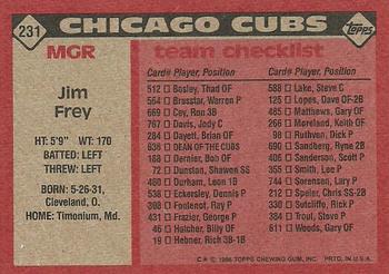1986 Topps #231 Jim Frey Back