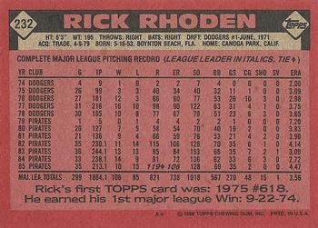 1986 Topps #232 Rick Rhoden Back