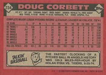 1986 Topps #234 Doug Corbett Back