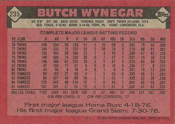 1986 Topps #235 Butch Wynegar Back