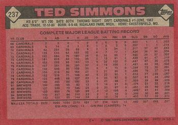 1986 Topps #237 Ted Simmons Back