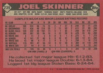 1986 Topps #239 Joel Skinner Back