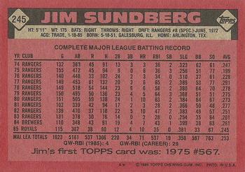 1986 Topps #245 Jim Sundberg Back