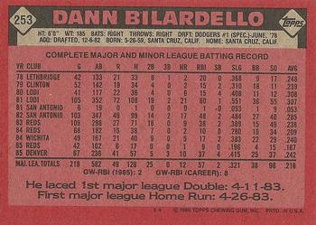 1986 Topps #253 Dann Bilardello Back