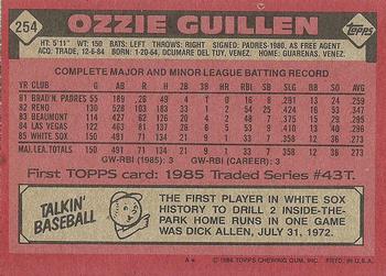 1986 Topps #254 Ozzie Guillen Back
