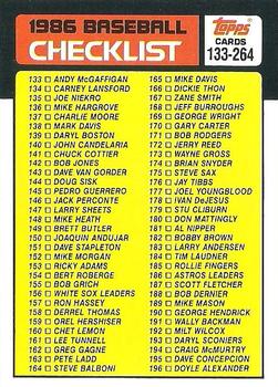 1986 Topps #263 Checklist: 133-264 Front