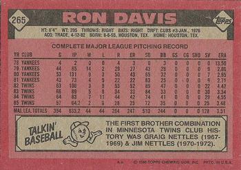 1986 Topps #265 Ron Davis Back