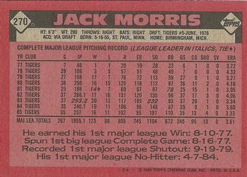 1986 Topps #270 Jack Morris Back
